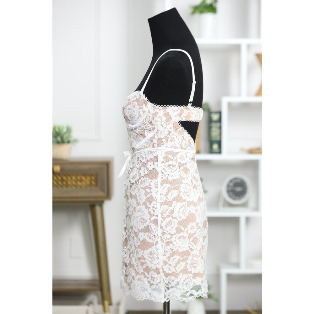 For Love & Lemons Ivory Lace Corset Mini Dress Nude Lining Romantic Bridal New - Picture 7 of 16